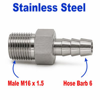 M16x1.5 Male to BARB OD 6mm / 0.24 inch Stainless Steel 304 Sensor Adaptor Fittings Conversion