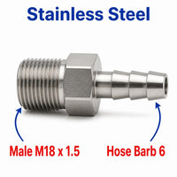 M18x1.5 Male to BARB OD 6mm / 0.24 inch Stainless Steel 304 Sensor Adaptor Fittings Conversion