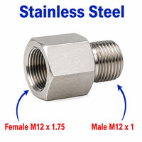 M12x1.75 Female to M12x1 Male Stainless Steel 304 Sensor Adaptor Fittings Conversion