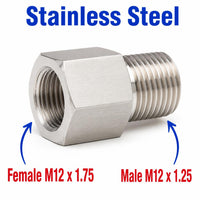M12x1.75 Female to M12x1.25 Male Stainless Steel 304 Sensor Adaptor Fittings Conversion