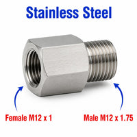 M12x1 Female to M12x1.75 Male Stainless Steel 304 Sensor Adaptor Fittings Conversion