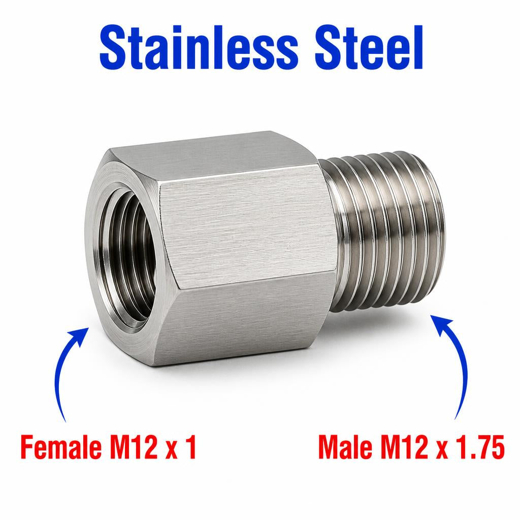 M12x1 Female to M12x1.75 Male Stainless Steel 304 Sensor Adaptor Fittings Conversion