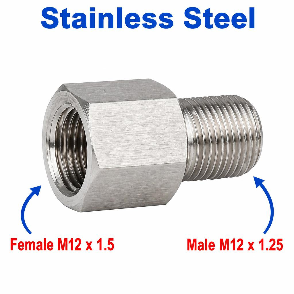 M12x1.5 Female to M12x1.25 Male Stainless Steel 304 Sensor Adaptor Fittings Conversion