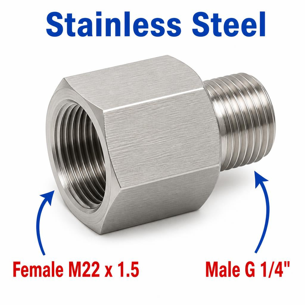 M22x1.5 Female to BSP G 1/4 inch Male Stainless Steel 304 Sensor Adaptor Fittings Conversion