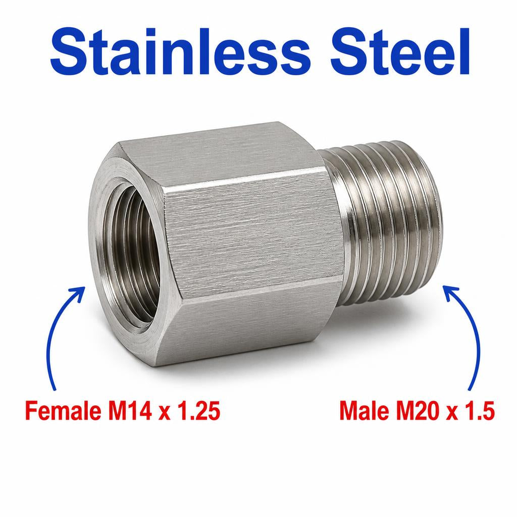 M14x1.25 Female to M20x1.5 Male Stainless Steel 304 Sensor Adaptor Fittings Conversion