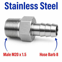 M20x1.5 Male to BARB OD 8mm / 0.32 inch Stainless Steel 304 Sensor Adaptor Fittings Conversion
