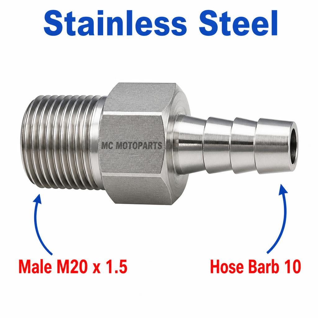M20x1.5 Male to BARB OD 10mm / 0.4 inch Stainless Steel 304 Sensor Adaptor Fittings Conversion