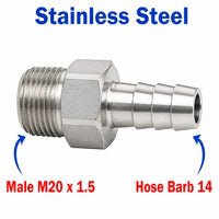 M20x1.5 Male to BARB OD 14mm / 0.56 inch Stainless Steel 304 Sensor Adaptor Fittings Conversion