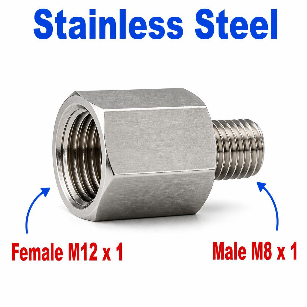 M12x1 Female to M8x1 Male Stainless Steel 304 Sensor Adaptor Fittings Conversion