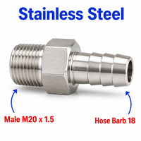 M20x1.5 Male to BARB OD 18mm / 0.72 inch Stainless Steel 304 Sensor Adaptor Fittings Conversion