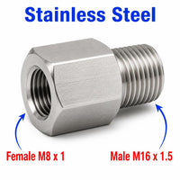 M8x1 Female to M16x1.5 Male Stainless Steel 304 Sensor Adaptor Fittings Conversion