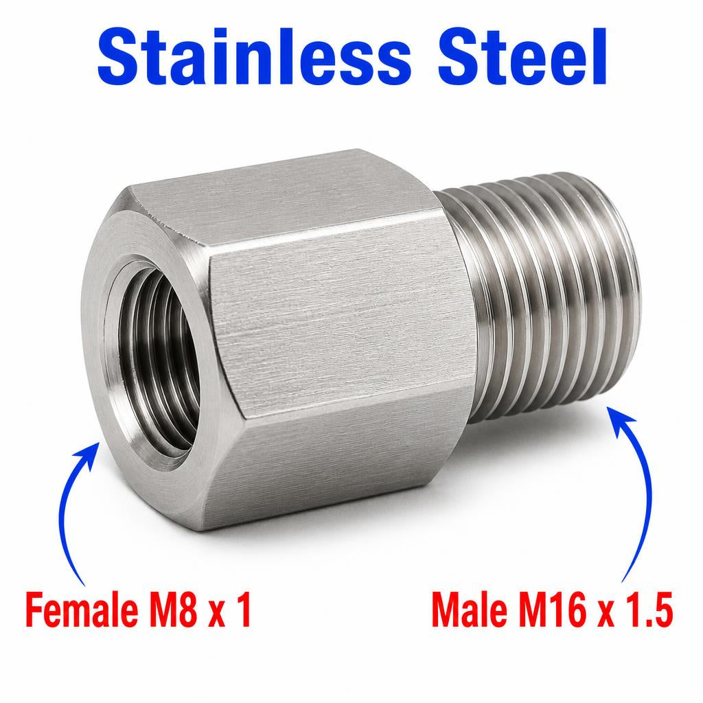 M8x1 Female to M16x1.5 Male Stainless Steel 304 Sensor Adaptor Fittings Conversion