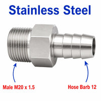 M20x1.5 Male to BARB OD 12mm / 0.48 inch Stainless Steel 304 Sensor Adaptor Fittings Conversion