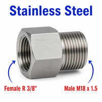 BSPT Tapered R 3/8 inch Female to M18x1.5 Male Stainless Steel 304 Sensor Adaptor Fittings Conversion