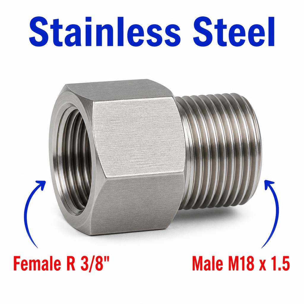 BSPT Tapered R 3/8 inch Female to M18x1.5 Male Stainless Steel 304 Sensor Adaptor Fittings Conversion