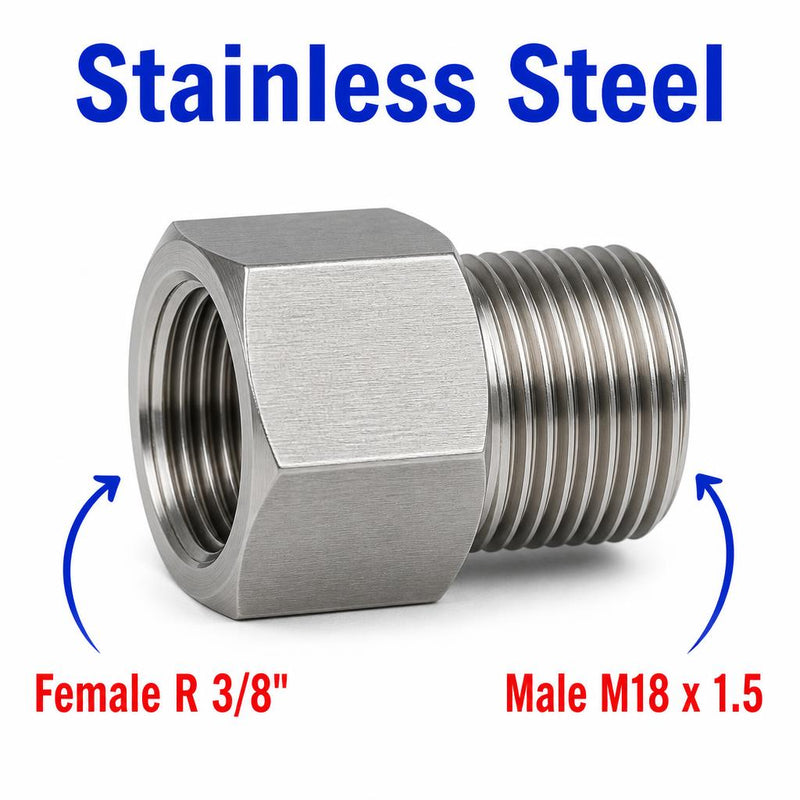 BSPT Tapered R 3/8 inch Female to M18x1.5 Male Stainless Steel 304 Sensor Adaptor Fittings Conversion