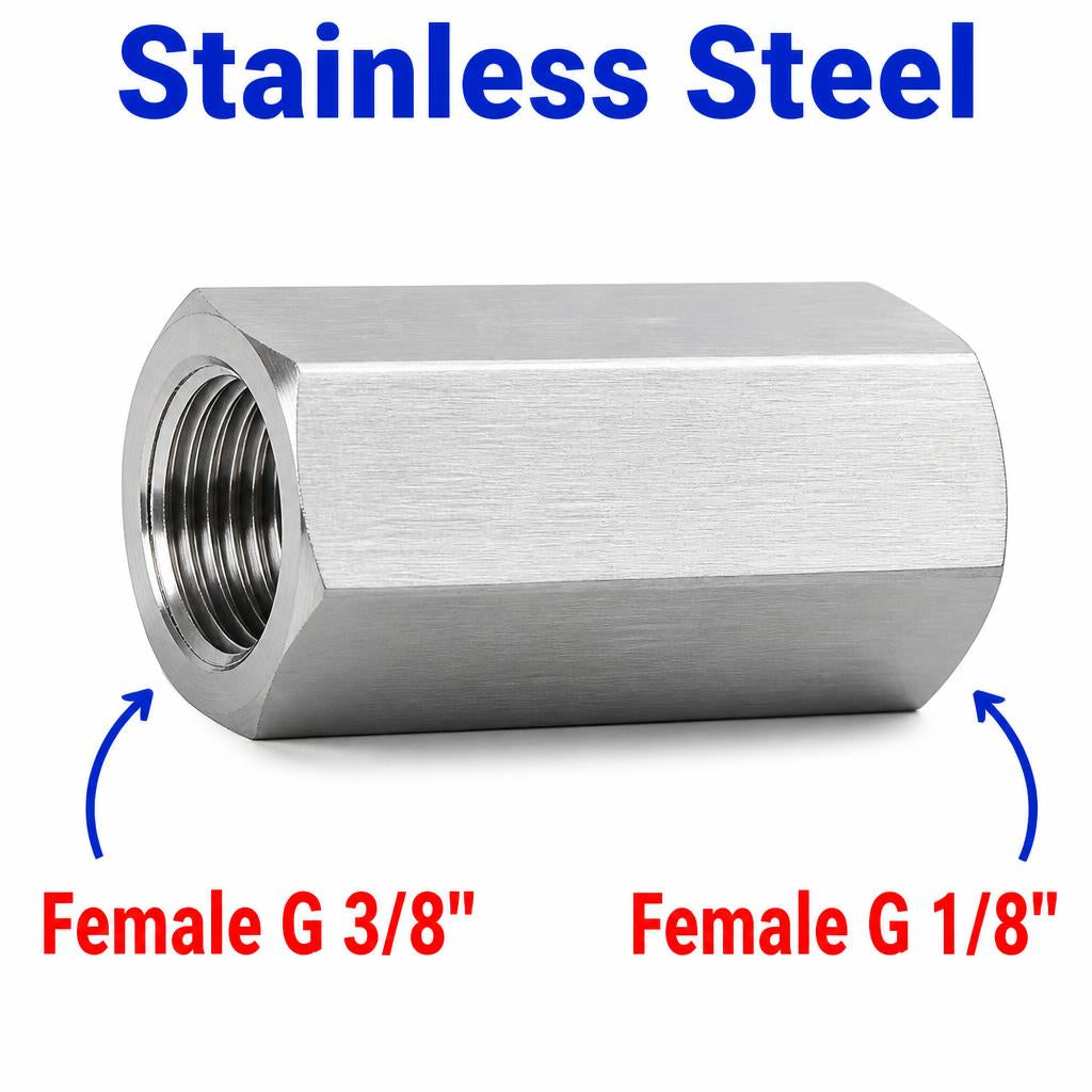 BSP G 3/8 inch Female to BSP G 1/8 inch Female Stainless Steel 304 Sensor Adaptor Fittings Conversion