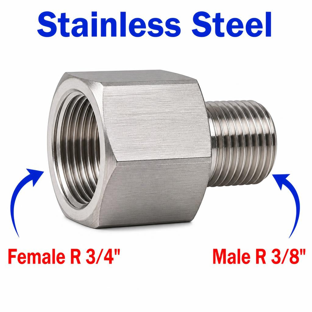 BSPT Tapered R 3/4 inch Female to BSPT Tapered R 3/8 inch Male Stainless Steel 304 Sensor Adaptor Fittings Conversion