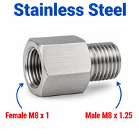 M8x1 Female to M8x1.25 Male Stainless Steel 304 Sensor Adaptor Fittings Conversion
