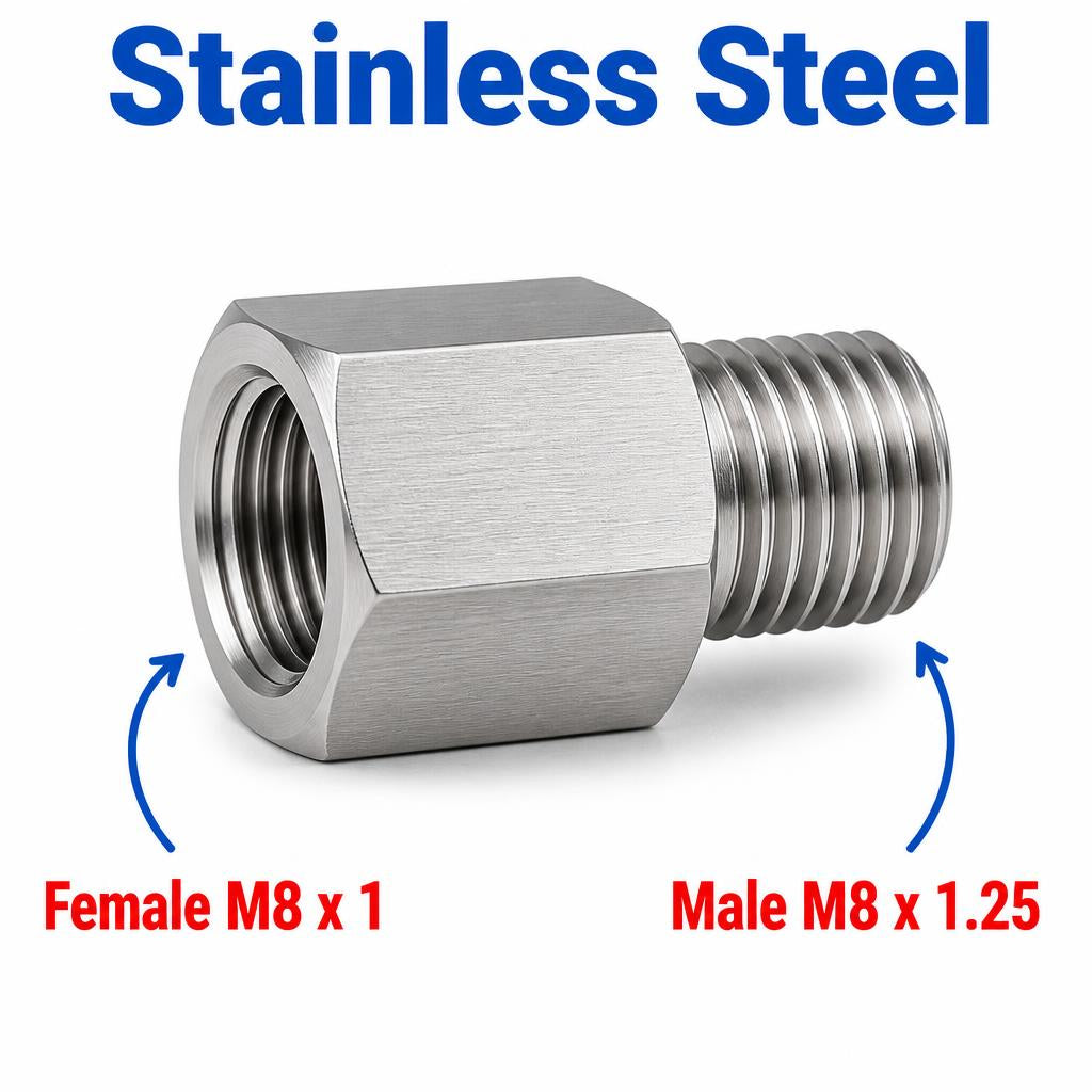 M8x1 Female to M8x1.25 Male Stainless Steel 304 Sensor Adaptor Fittings Conversion