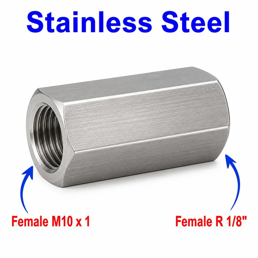 M10x1 Female to BSPT Tapered R 1/8 inch Female Stainless Steel 304 Sensor Adaptor Fittings Conversion