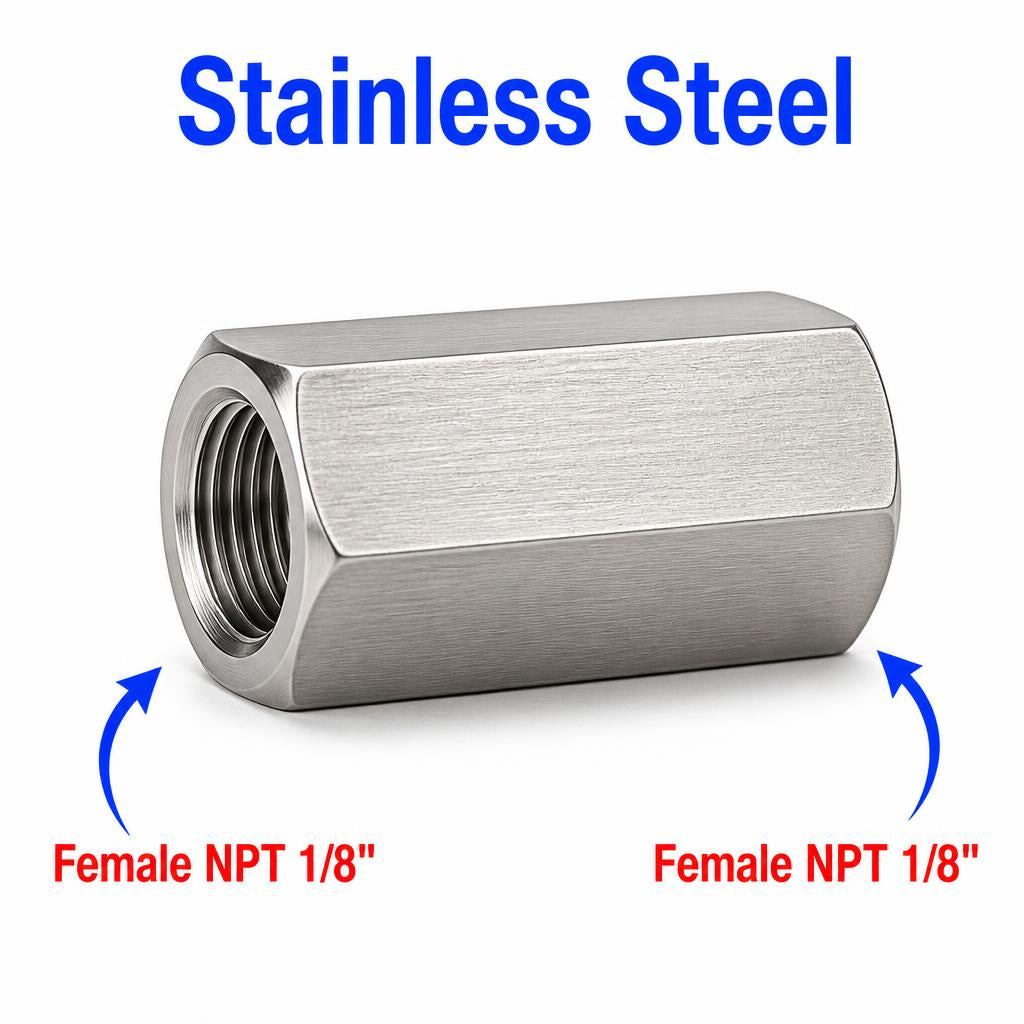 1/8 inch NPT Female to 1/8 inch NPT Female Stainless Steel 304 Sensor Adaptor Fittings Conversion