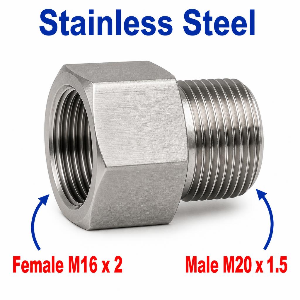 M16x2 Female to M20x1.5 Male Stainless Steel 304 Sensor Adaptor Fittings Conversion