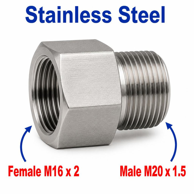 M16x2 Female to M20x1.5 Male Stainless Steel 304 Sensor Adaptor Fittings Conversion