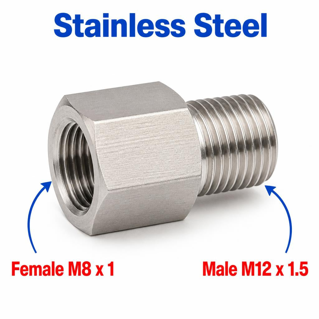 M8x1 Female to M12x1.5 Male Stainless Steel 304 Sensor Adaptor Fittings Conversion