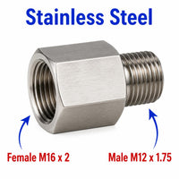M16x2 Female to M12x1.75 Male Stainless Steel 304 Sensor Adaptor Fittings Conversion