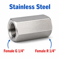 BSP G 1/4 inch Female to BSPT Tapered R 1/4 inch Female Stainless Steel 304 Sensor Adaptor Fittings Conversion