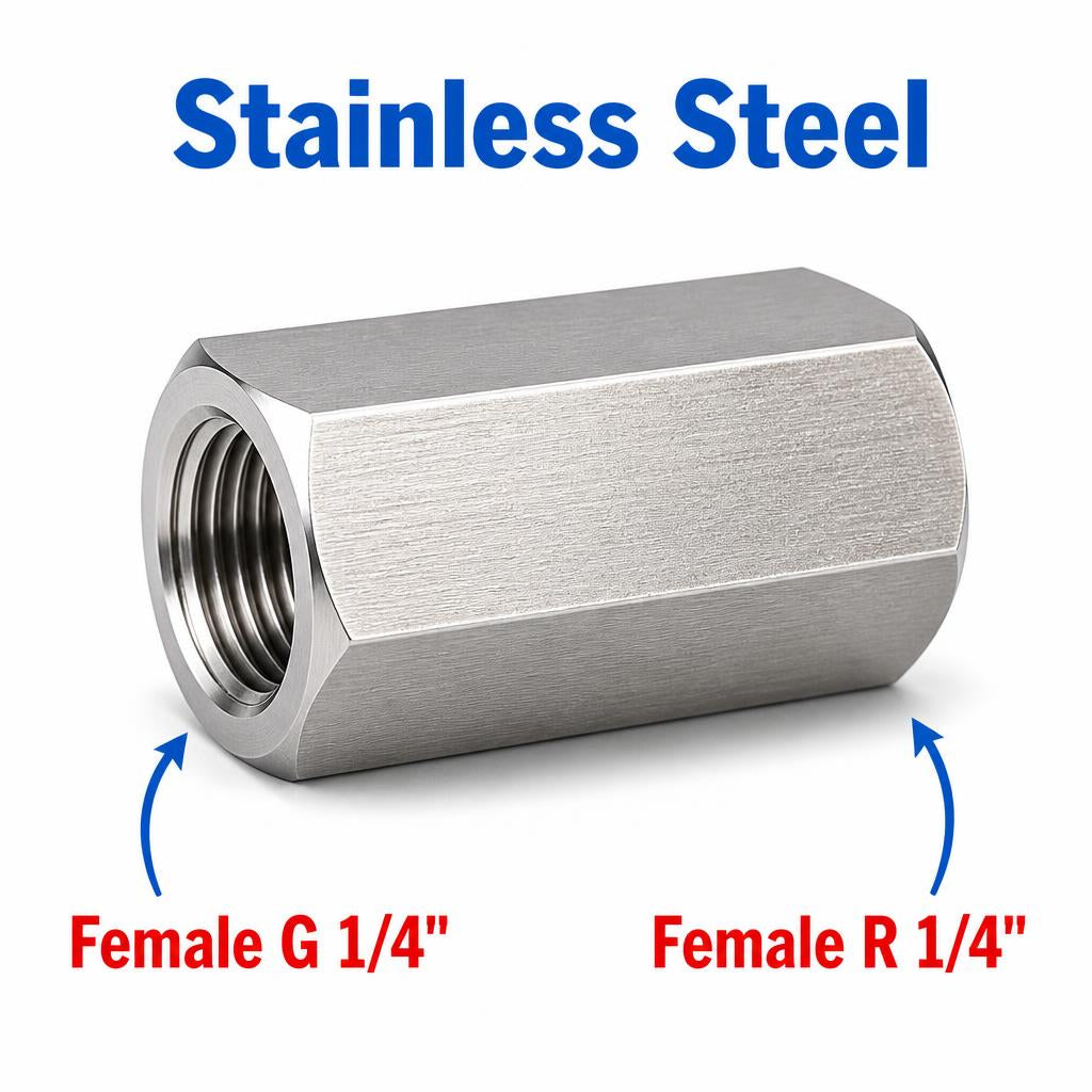 BSP G 1/4 inch Female to BSPT Tapered R 1/4 inch Female Stainless Steel 304 Sensor Adaptor Fittings Conversion