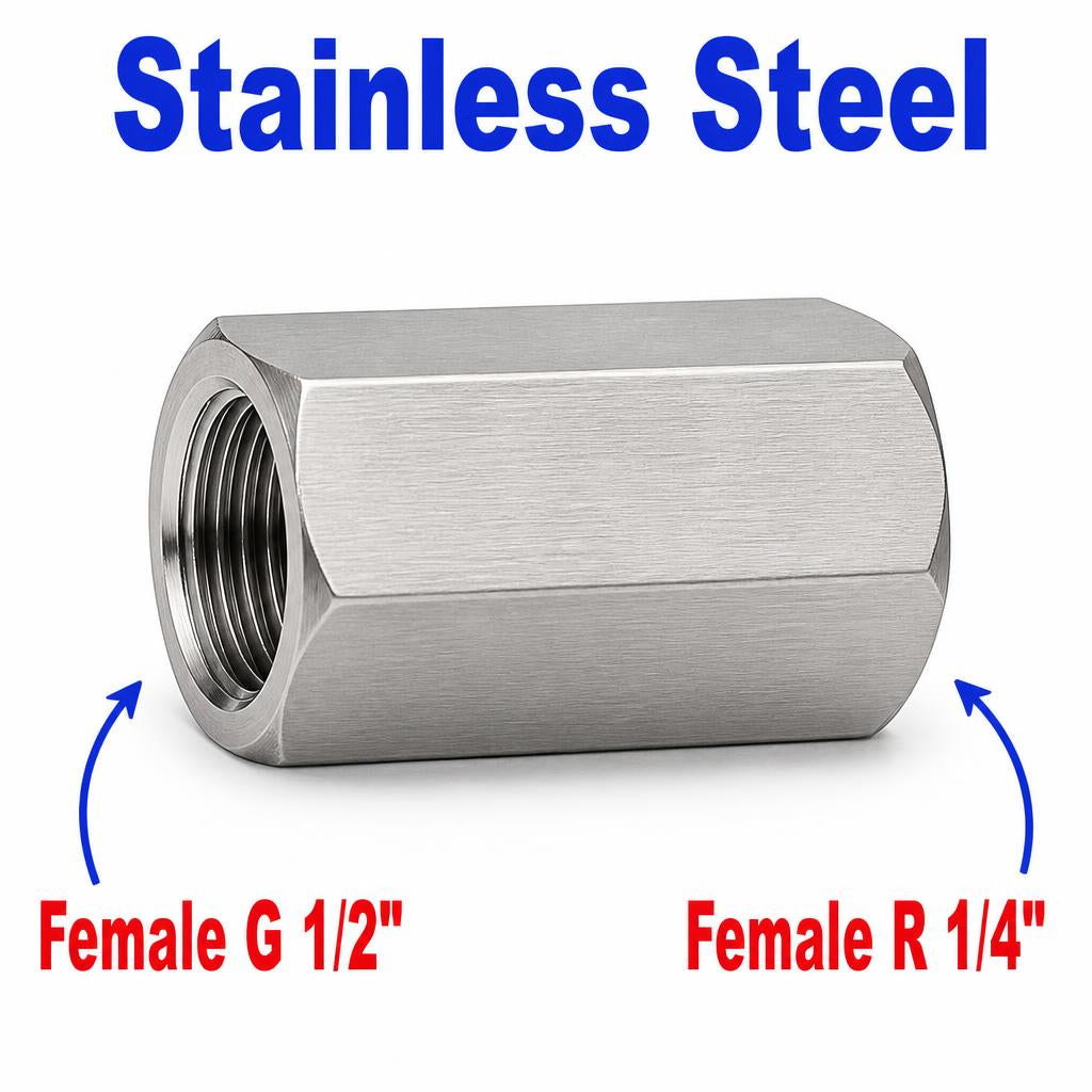 BSP G 1/2 inch Female to BSPT Tapered R 1/4 inch Female Stainless Steel 304 Sensor Adaptor Fittings Conversion