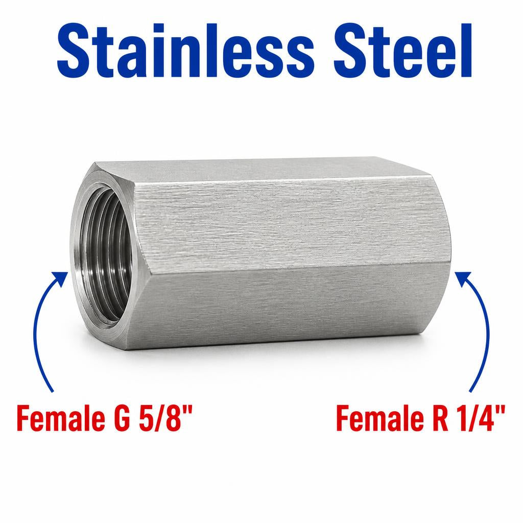 BSP G 5/8 inch Female to BSPT Tapered R 1/4 inch Female Stainless Steel 304 Sensor Adaptor Fittings Conversion
