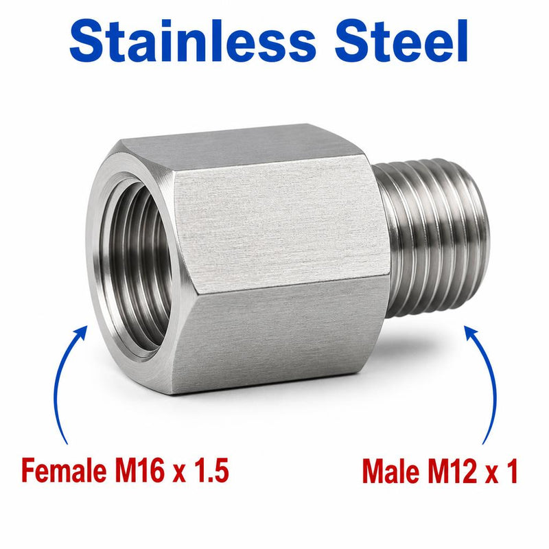 M16x1.5 Female to M12x1 Male Stainless Steel 304 Sensor Adaptor Fittings Conversion