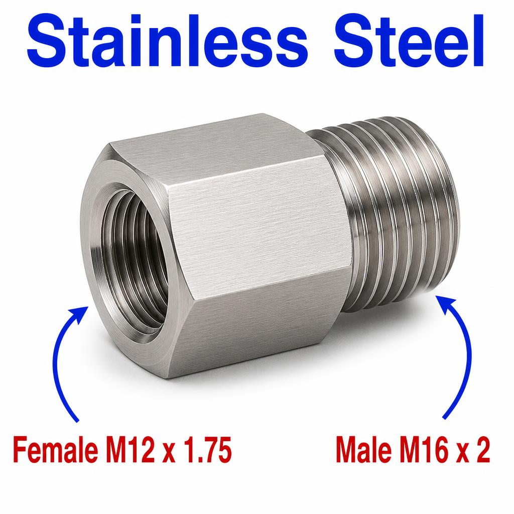 M12x1.75 Female to M16x2 Male Stainless Steel 304 Sensor Adaptor Fittings Conversion