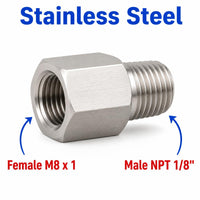 M8x1 Female to 1/8 inch NPT Male Stainless Steel 304 Sensor Adaptor Fittings Conversion