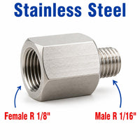 BSPT Tapered R 1/8 inch Female to BSPT Tapered R 1/16 inch Male Stainless Steel 304 Sensor Adaptor Fittings Conversion