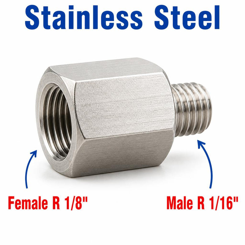 BSPT Tapered R 1/8 inch Female to BSPT Tapered R 1/16 inch Male Stainless Steel 304 Sensor Adaptor Fittings Conversion