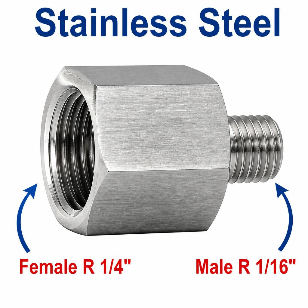 BSPT Tapered R 1/4 inch Female to BSPT Tapered R 1/16 inch Male Stainless Steel 304 Sensor Adaptor Fittings Conversion
