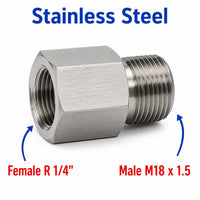 BSPT Tapered R 1/4 inch Female to M18x1.5 Male Stainless Steel 304 Sensor Adaptor Fittings Conversion