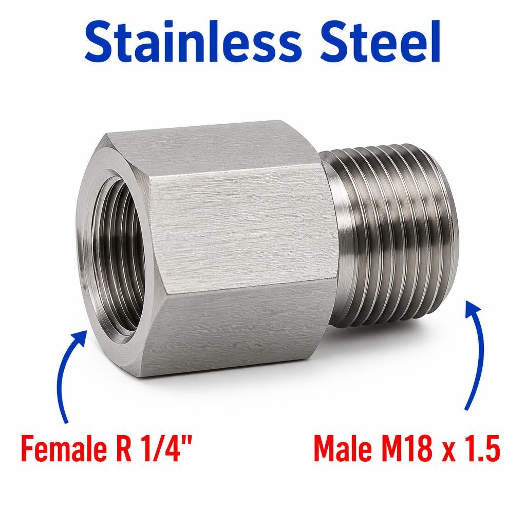 BSPT Tapered R 1/4 inch Female to M18x1.5 Male Stainless Steel 304 Sensor Adaptor Fittings Conversion