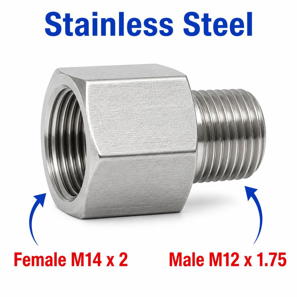 M14x2 Female to M12x1.75 Male Stainless Steel 304 Sensor Adaptor Fittings Conversion
