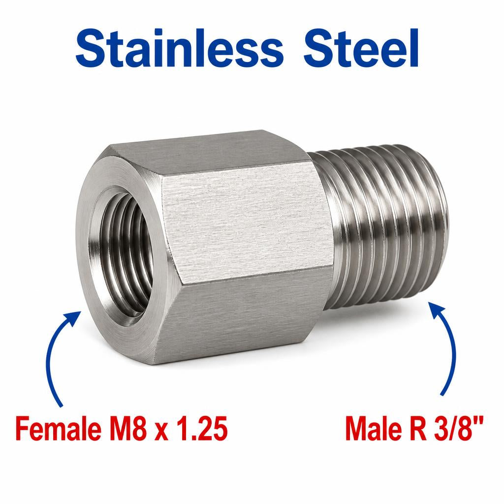 M8x1.25 Female to BSPT Tapered R 3/8 inch Male Stainless Steel 304 Sensor Adaptor Fittings Conversion