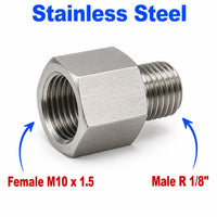 M10x1.5 Female to BSPT Tapered R 1/8 inch Male Stainless Steel 304 Sensor Adaptor Fittings Conversion