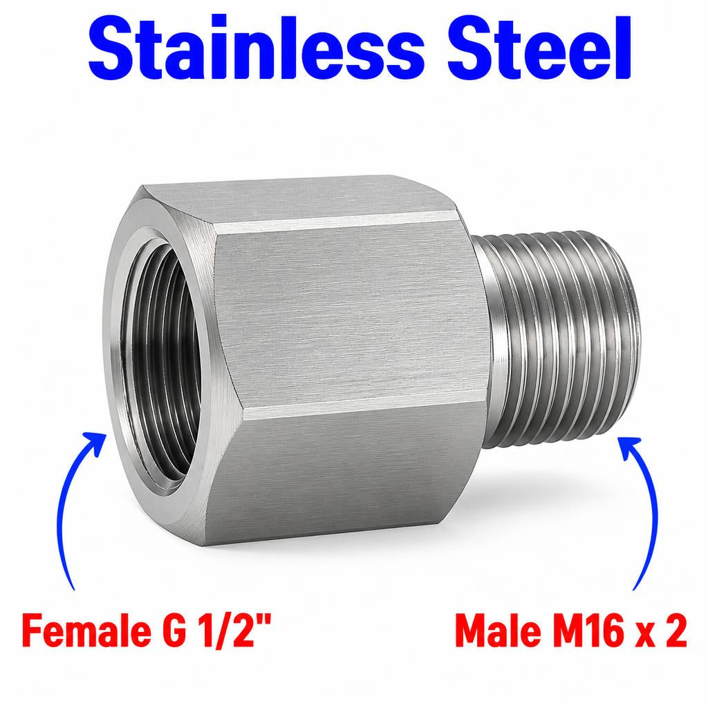 BSP G 1/2 inch Female to M16x2 Male Stainless Steel 304 Sensor Adaptor Fittings Conversion