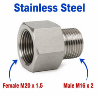 M20x1.5 Female to M16x2 Male Stainless Steel 304 Sensor Adaptor Fittings Conversion