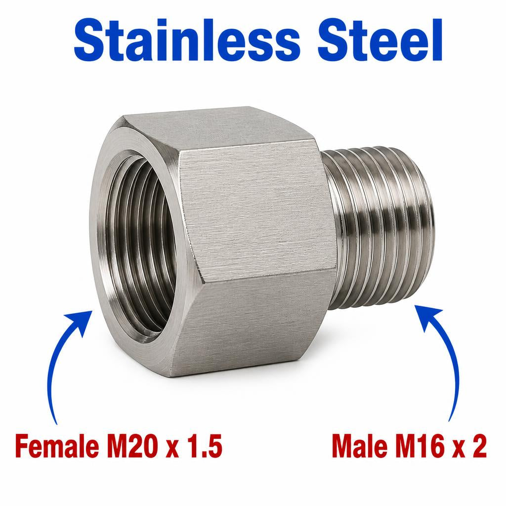 M20x1.5 Female to M16x2 Male Stainless Steel 304 Sensor Adaptor Fittings Conversion