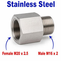 M20x2.5 Female to M16x2 Male Stainless Steel 304 Sensor Adaptor Fittings Conversion