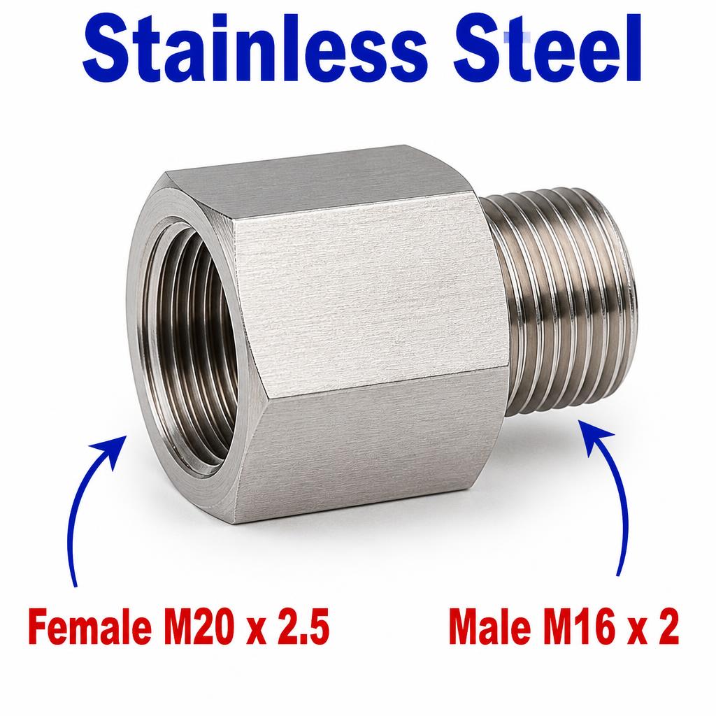 M20x2.5 Female to M16x2 Male Stainless Steel 304 Sensor Adaptor Fittings Conversion
